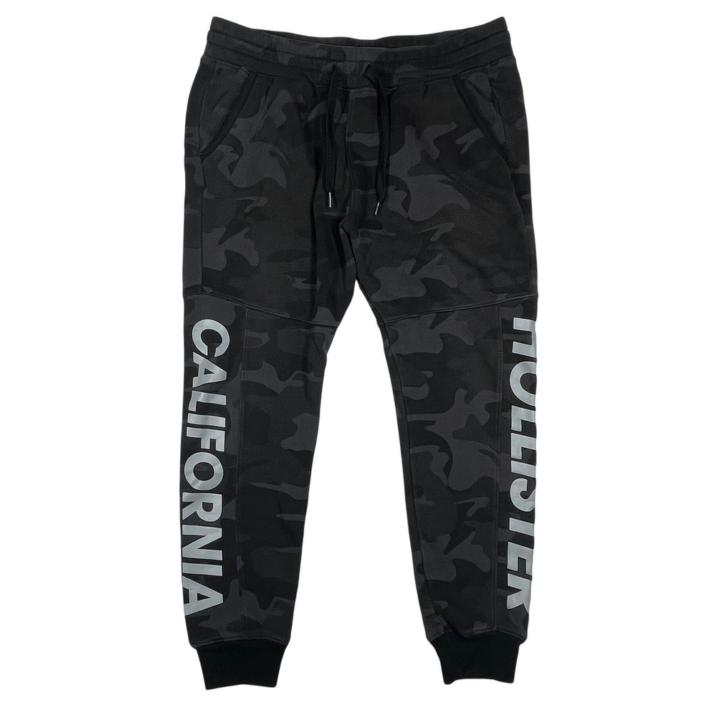 Hollister Joggers Mens M Black Gray Camo Reflective Graphic Fleece Sweatpant